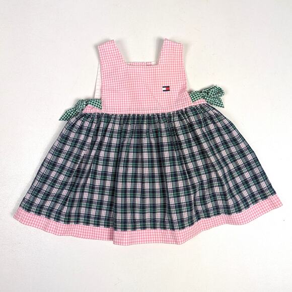 Vtg Tommy Hilfiger Dress Baby Girls Sz 6-9m Colorblock Plaid Pinafore Preppy - Picture 1 of 7